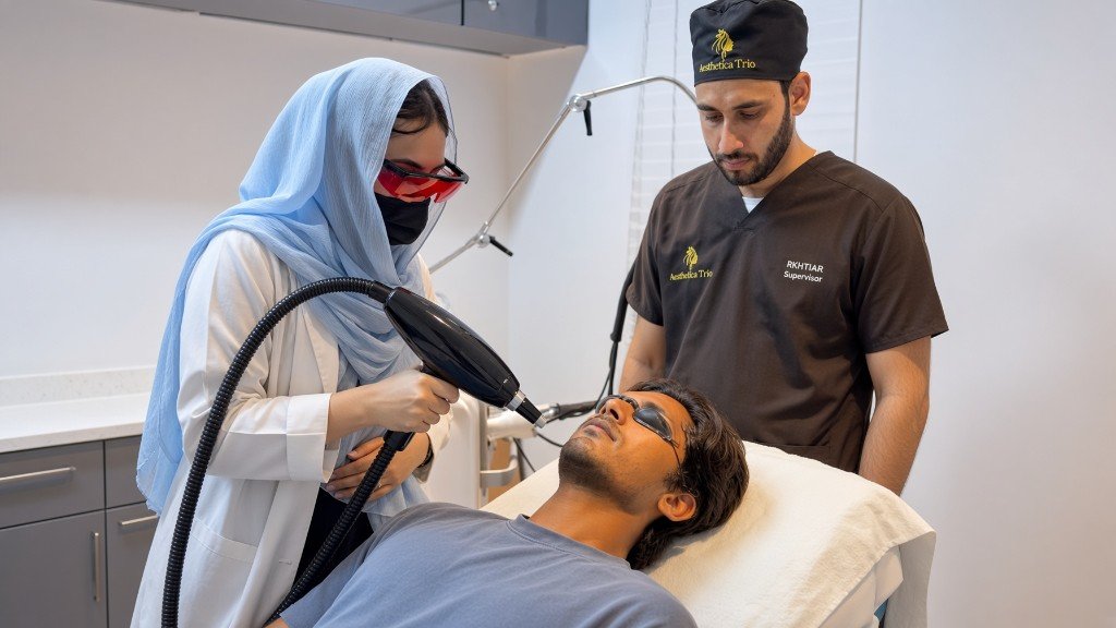 Muhammad Hasnain during a skin treatment at Aesthetica Trio