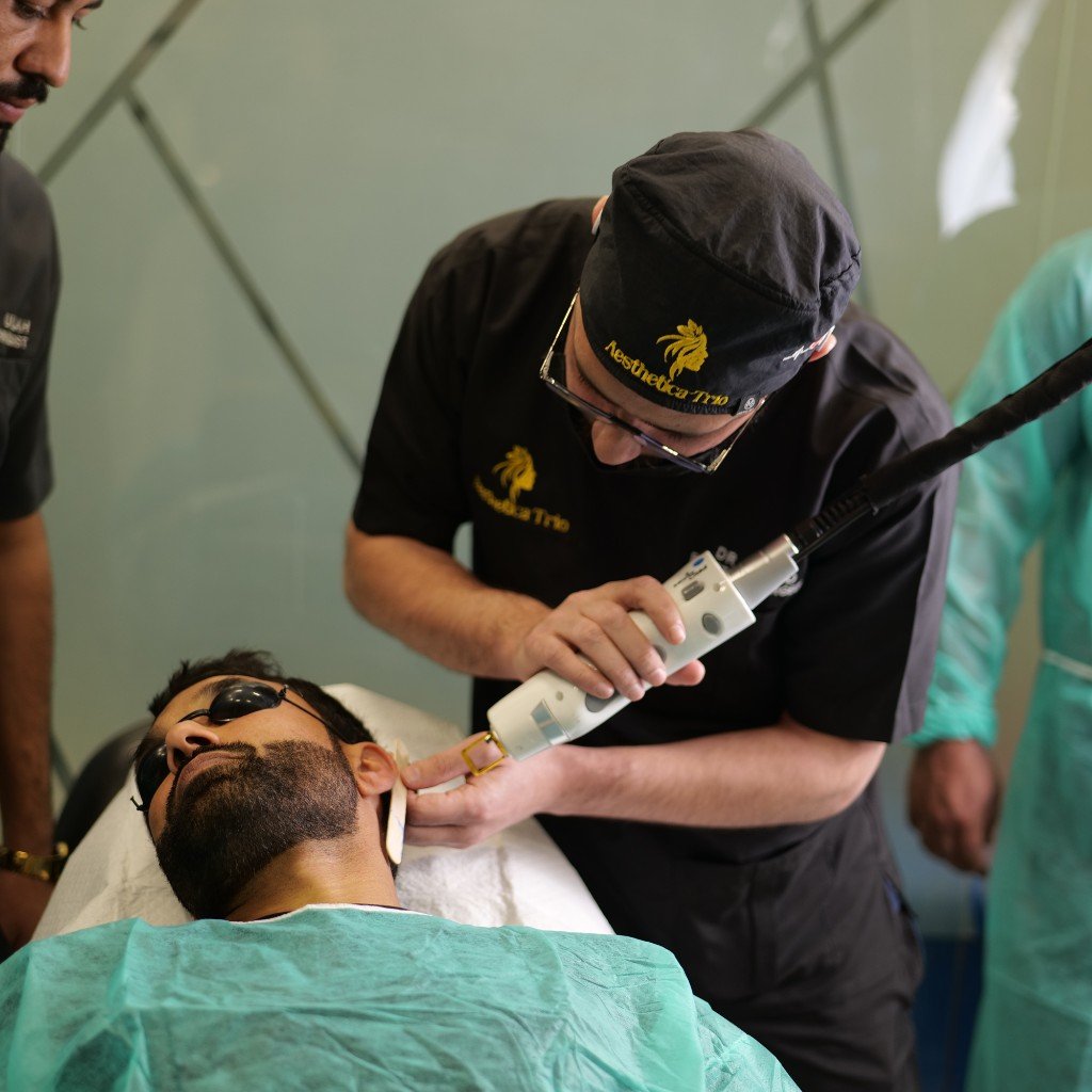 Muhammad Rizwan during a skin treatment at Aesthetica Trio